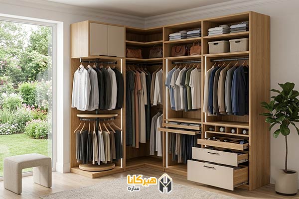 کمد دیواری با سیستم چرخشی و ریل متحرک