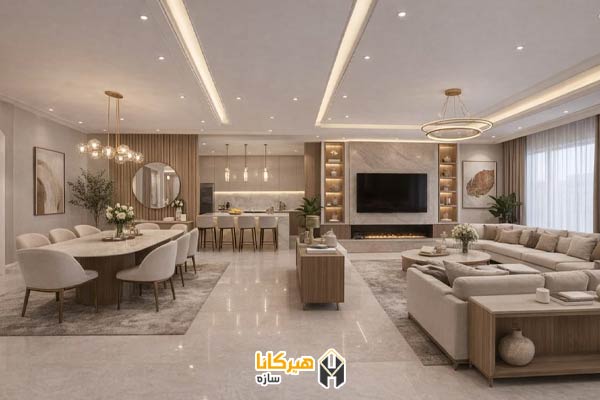 4. سقف پذیرایی لوکس با نور مخفی