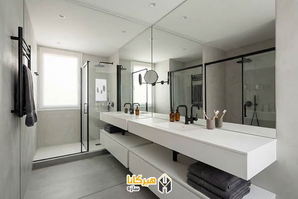 ۱۳. آینه بزرگ برای سرویس بهداشتی کوچک