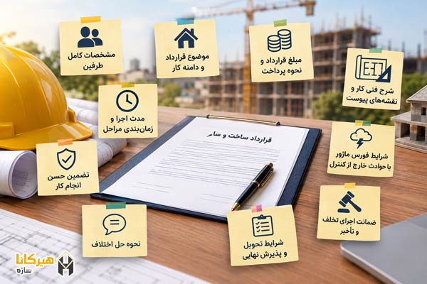 اجزای اصلی متن قرارداد ساختمانی که باید مشخص شوند