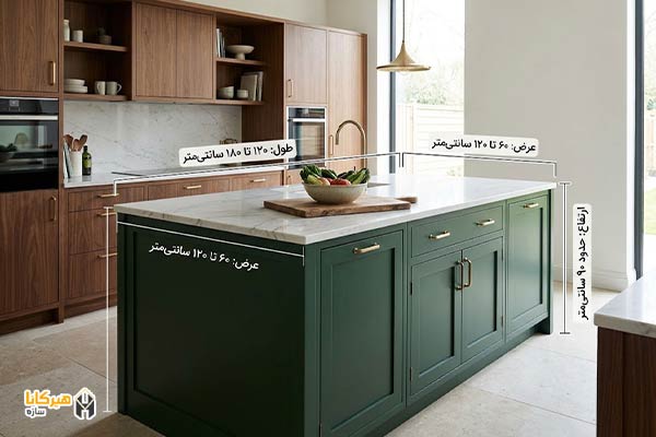 طول، عرض و ارتفاع استاندارد کابینت جزیره چقدر است؟